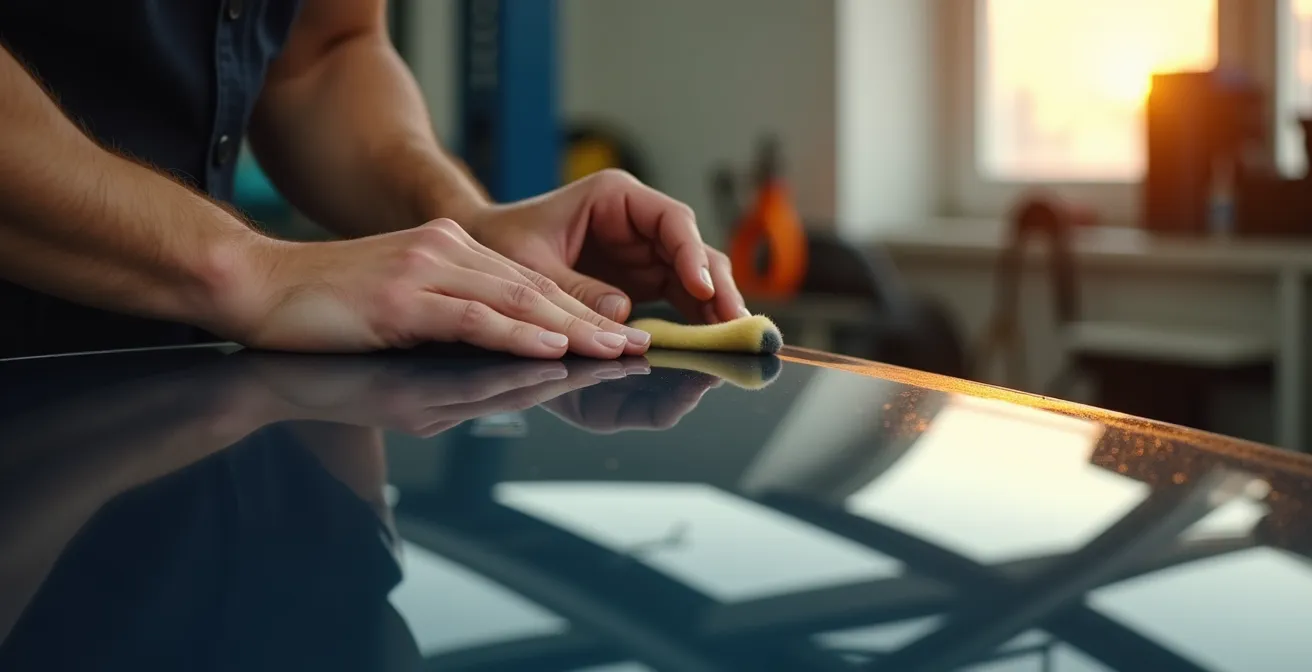 Coffre de toit premium avec reflets métalliques sur fond épuré